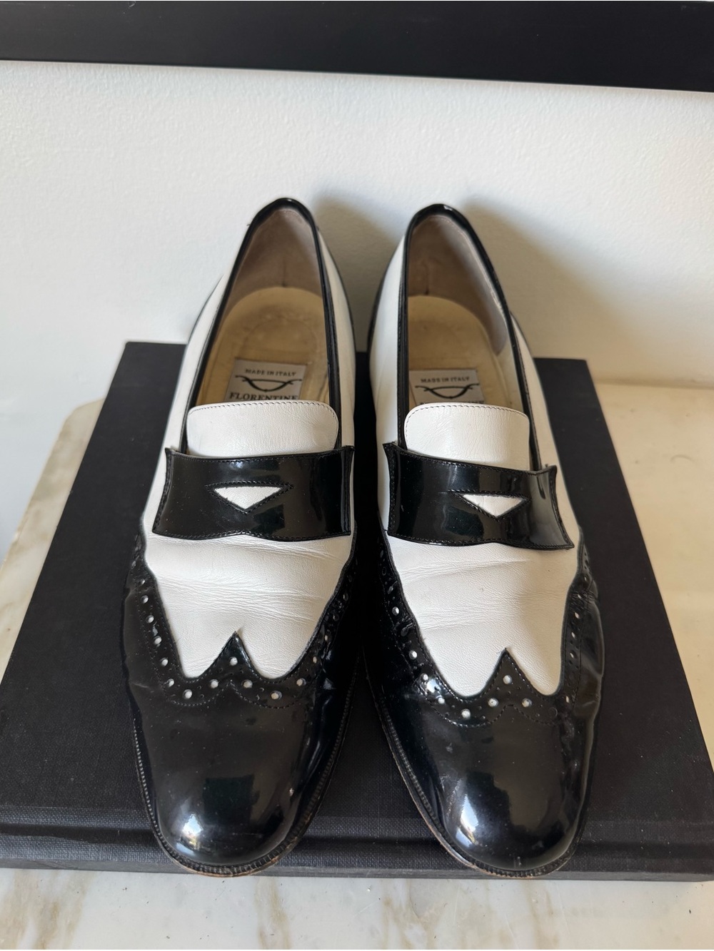 Florentine Two-Tone Black & White Leather Loafers